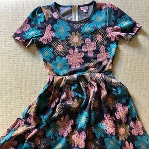LuLaRoe Amelia Blue floral zip back pleated dress